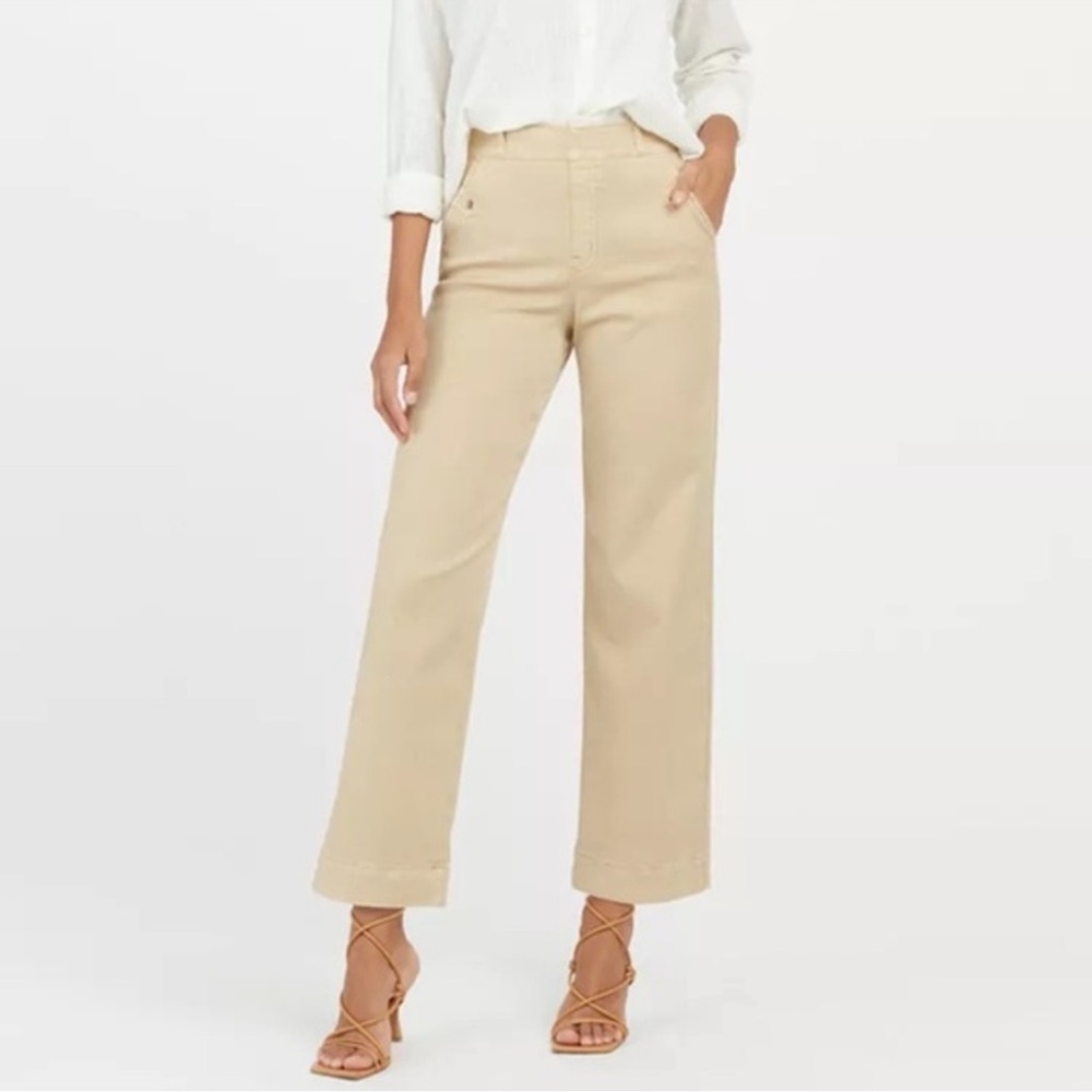 SPANX Stretch Twill Cropped Wide Leg Pants Small Tan Khaki Tan Brown 20312R